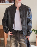 The Non Washed Stand Collar Leather Jacket