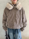 Tiken Herringbone Wool Hood Fur Jacket