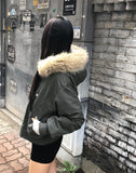 Kait Snap Button Stitch Over Fit Fur Bomber Jacket