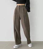 Clip Rayon Blend Span Pin Tuck Wide Slacks Pants