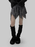 romon checkered unbalanced miniskirt