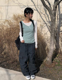 Mobo Banding Cargo Pintuck Wide Pants