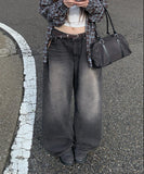 Petal Vintage Sand Washing Denim Wide Pants