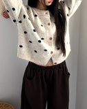 Jupi Dot Round Neck Long Sleeve Knit Cardigan