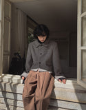 Solid one-tuck wide cotton pants