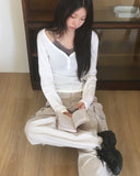 Bimi Punching Eyelet Half Button V-Neck T-Shirt