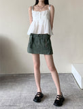 Blena Heart Strap Button Lace Cropped Sleeveless Blouse