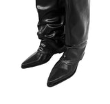 Stud Buckle Shirred Stiletto Long Boots