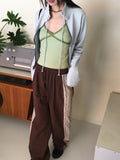 Neck String Incision Color Matching Zip Up