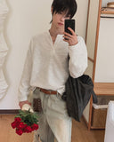 Bebro Tweed Henley Neck Long Sleeve Tee