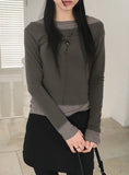 Ratzen Color Matching Layered Cut Round Long Sleeve T-Shirt