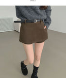 Thick Wool Basic A-Line Belt Set Skirt Pants