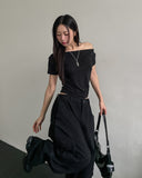 Drape Shirring Unbalance Off-Shoulder T-Shirt