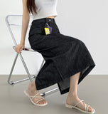 Summer Cooling Non-Fade Back Slit Loose H-Line Long Denim Skirt