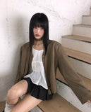 [muffler set] Tur no-collar V-neck button long-sleeved jacket
