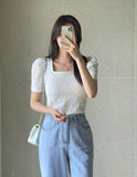 Brea Wrinkle Puff Square Short Sleeve Tee Blouse