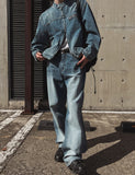 Faber slub washed wide denim