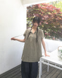 Kio check button strap short sleeve one-piece dress