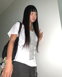 Chuking Cross Stud See-Through V-Neck Short Sleeve T-Shirt