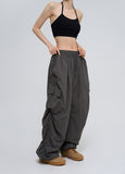 Uni Shirring Wide Cargo Pants