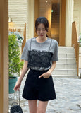 Churing Lace Bustier Lettering Short Sleeve Knit