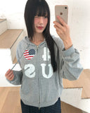Pekit Stars and Stripes Heart Print Two-Way Zipper Long Sleeve Hooded Zip-Up