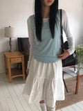 [MADE] Colin Diagonal Button Sleeveless See-Through Layered T-Shirt