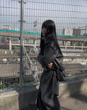 Ile black blue pleated denim pants