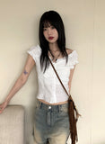 Roba Embossed Pearl Button Short Sleeve Blouse