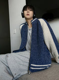 Color Matching Knit Varsity Zip-Up