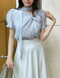 Byen Twist Scarf Short Sleeve Blouse