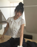 Coru lace round collar short sleeve blouse