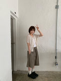 [unisex] Metelli Linen Pintuck Banding Bermuda Pants