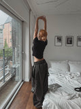 Heavy Double Knee Pintuck Wide String Pants