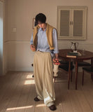 Porori three-tuck back banding slacks