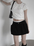 Center Shirred Round Crop Top