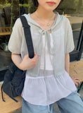 Duco Summer Crop Ribbon Hood Short Sleeve Cardigan