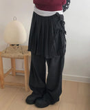 [Fake Layered] Skim Corduroy Banding Pleated Layered Wrap Skirt Pants