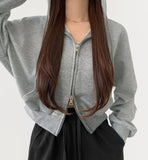 Two-Way Zipper Balloon Crop Hood Zip-Up