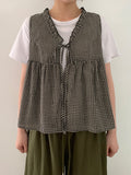 Utant Layered Check Frill Sleeveless Blouse