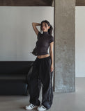 Color matching cross string nylon pants