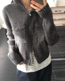 Siemen Ribbed High-Neck Pocket Two-Way Knit Zip-Up