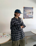 [unisex] Yumei String Hood Over Check Shirt