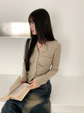 Tully Bokashi Shirring Ribbed Collar Button Long Sleeve Cardigan
