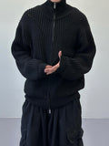 Central Rope High-Neck Knit Zip-Up