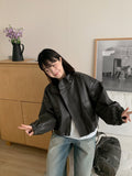 Fukui Pocket String Crop Leather Jumper