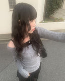 [A/M] Selling Off-Shoulder Cable Knit T-shirt
