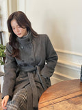 Levea Double High Neck Long Coat (Belt Set)