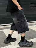 Black Cargo Cut Bermuda Denim