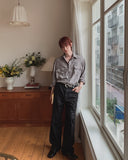 Canto Coated Black Denim Wide Pants